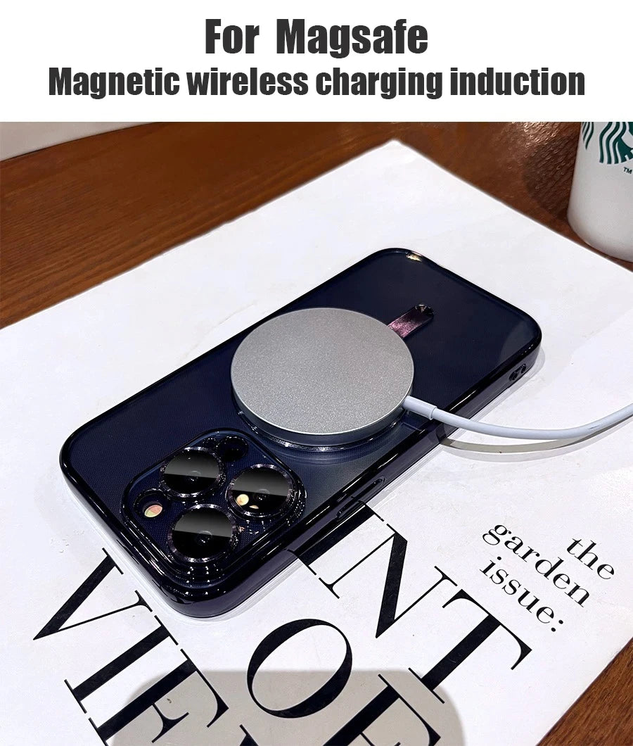 Original Magnetic For Magsafe Plating Clear Case For iPhone 16 15 14 13 12 11 Pro Max Shockproof Silicone Wireless Charge Cover