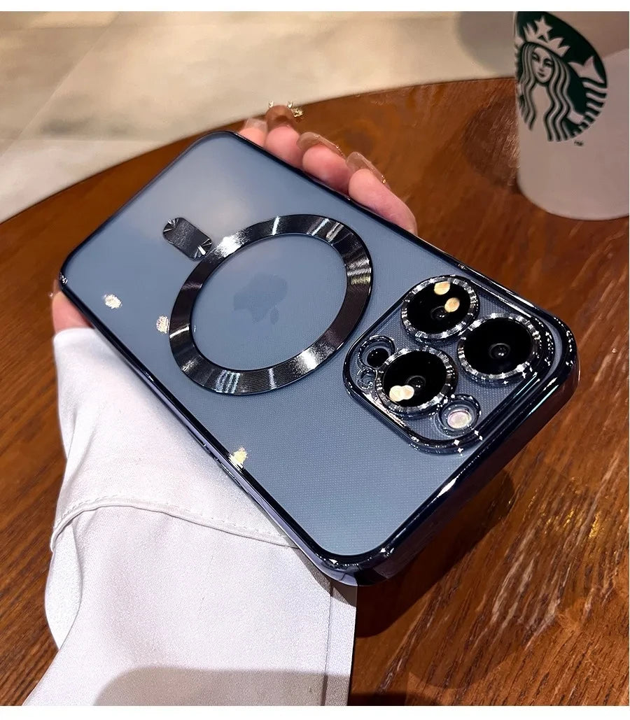 Original Magnetic For Magsafe Plating Clear Case For iPhone 16 15 14 13 12 11 Pro Max Shockproof Silicone Wireless Charge Cover
