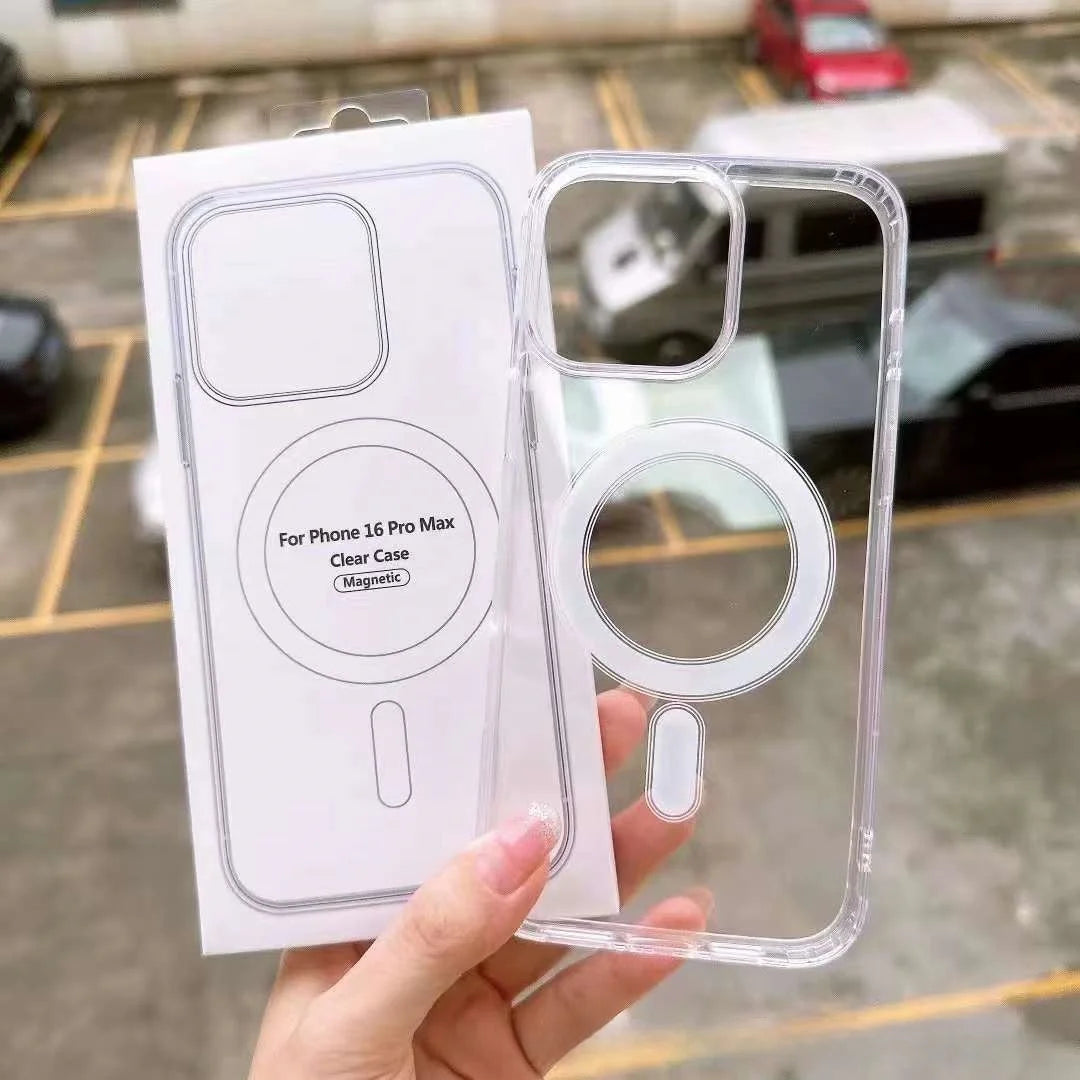 Acrylic Magnetic Case For iPhone 16 15 14 13 12 Pro Max Luxury Ultra Clear Magsafe Cover Shockproof PC+TPU Shell Silicone Cases