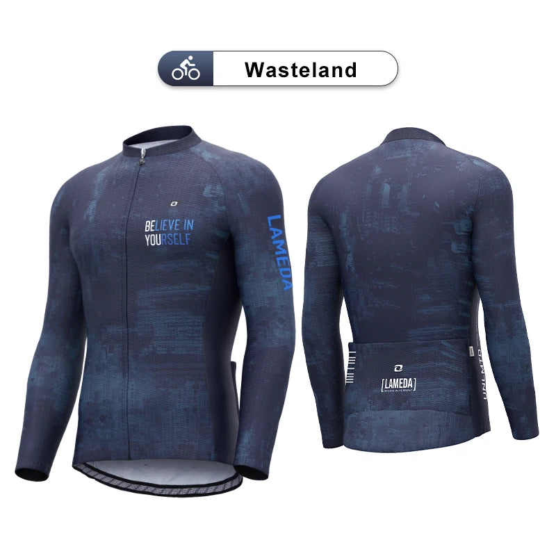 LAMEDA Men's Long-sleeved Cycling Jersey Quick Dry Breathable Spring Bicycle Jersey Racing Clothing MTB Jersey Man with Pockets