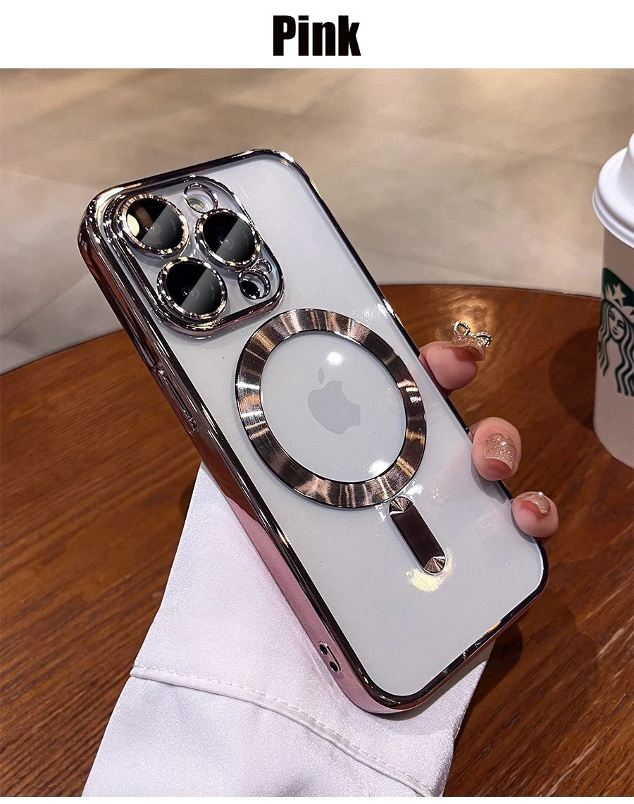 Original Magnetic For Magsafe Plating Clear Case For iPhone 16 15 14 13 12 11 Pro Max Shockproof Silicone Wireless Charge Cover
