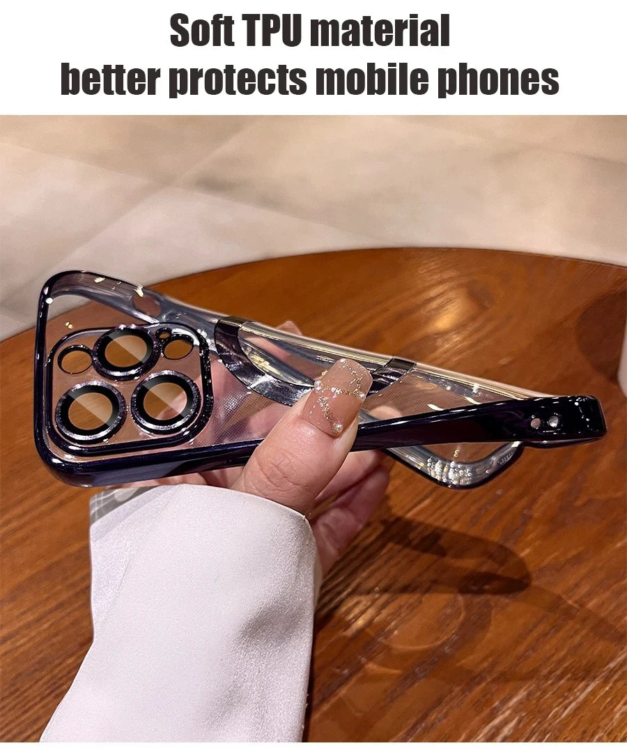 Original Magnetic For Magsafe Plating Clear Case For iPhone 16 15 14 13 12 11 Pro Max Shockproof Silicone Wireless Charge Cover
