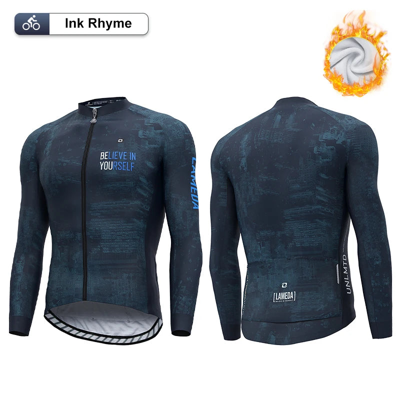 LAMEDA Men's Long-sleeved Cycling Jersey Quick Dry Breathable Spring Bicycle Jersey Racing Clothing MTB Jersey Man with Pockets