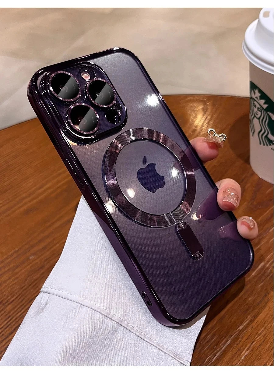 Original Magnetic For Magsafe Plating Clear Case For iPhone 16 15 14 13 12 11 Pro Max Shockproof Silicone Wireless Charge Cover