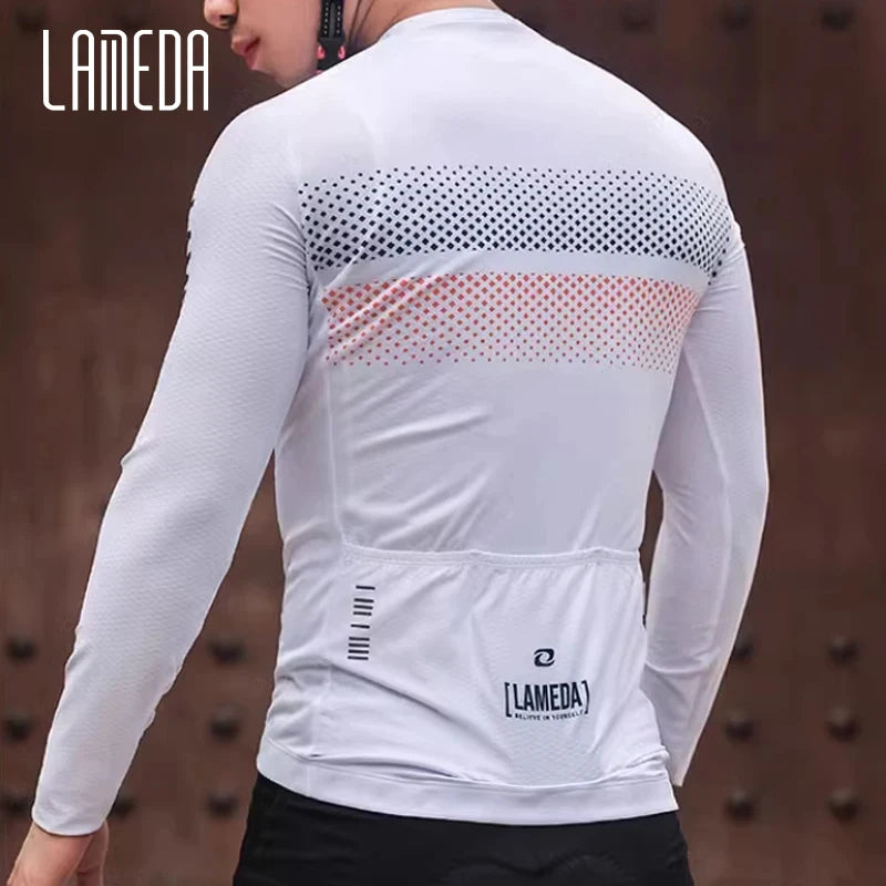 LAMEDA Men's Long-sleeved Cycling Jersey Quick Dry Breathable Spring Bicycle Jersey Racing Clothing MTB Jersey Man with Pockets