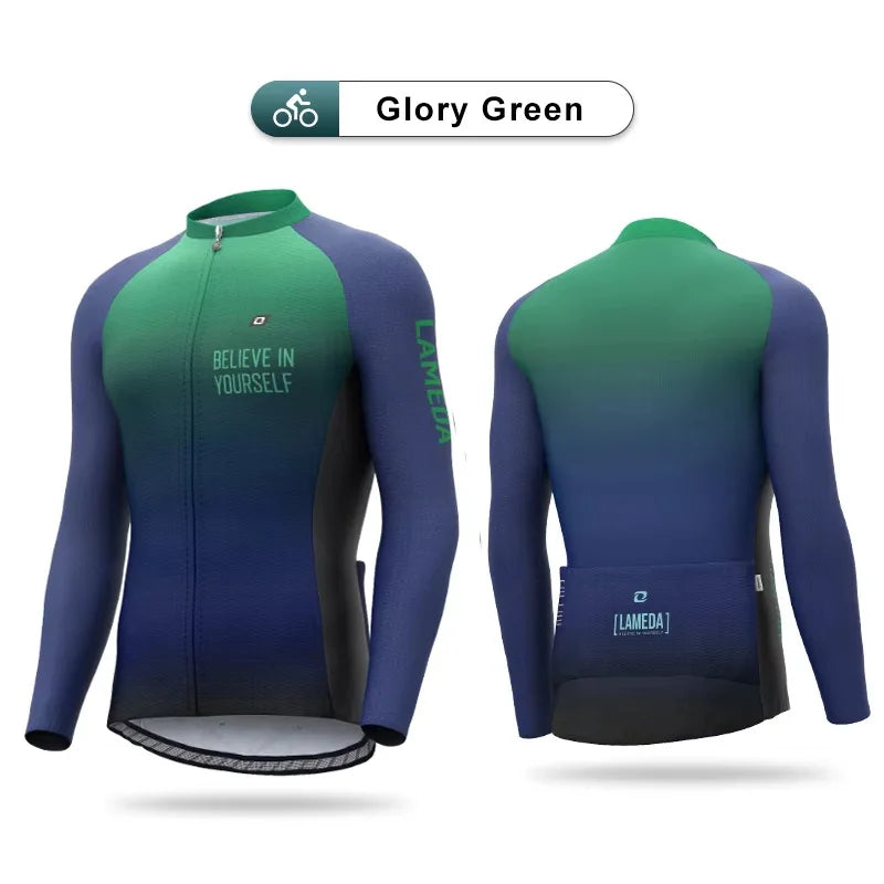 LAMEDA Men's Long-sleeved Cycling Jersey Quick Dry Breathable Spring Bicycle Jersey Racing Clothing MTB Jersey Man with Pockets