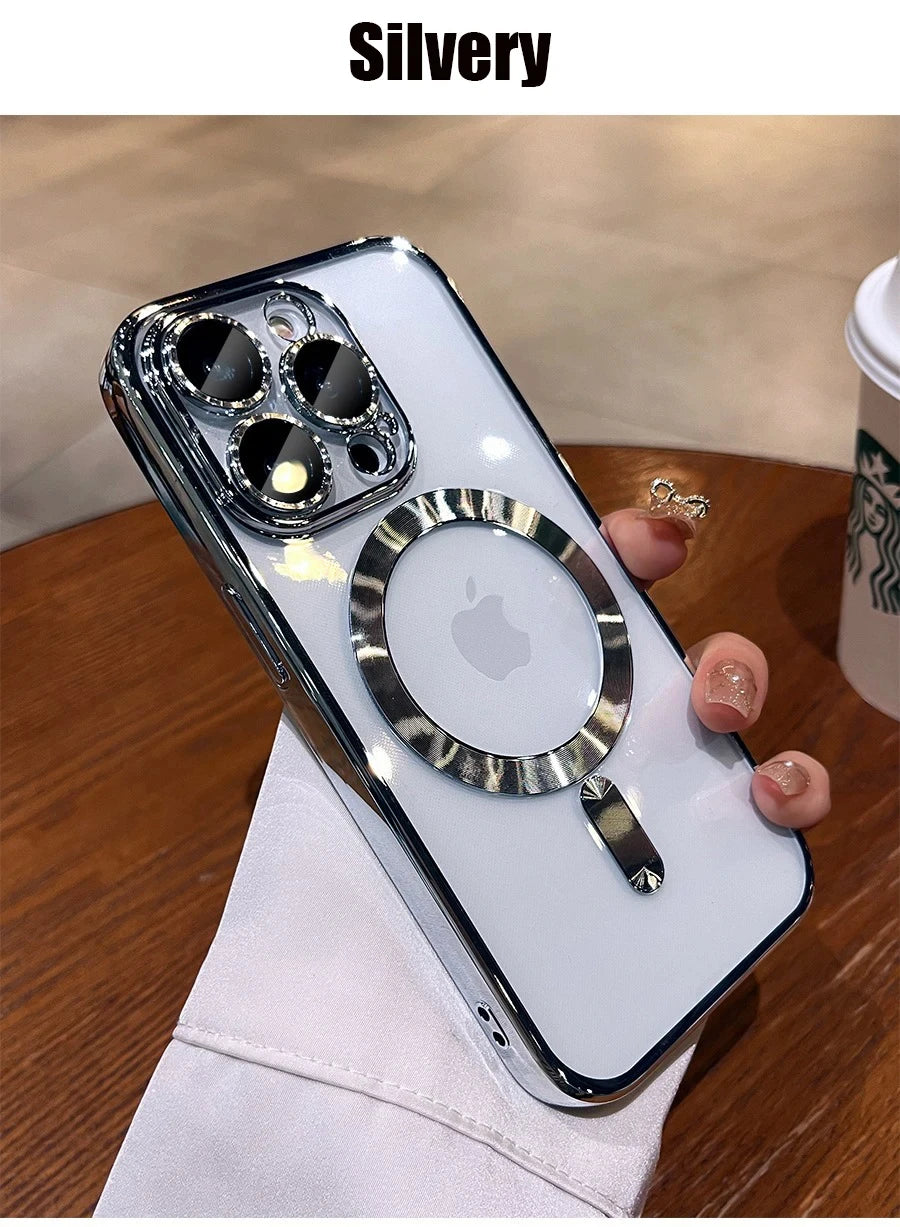 Original Magnetic For Magsafe Plating Clear Case For iPhone 16 15 14 13 12 11 Pro Max Shockproof Silicone Wireless Charge Cover
