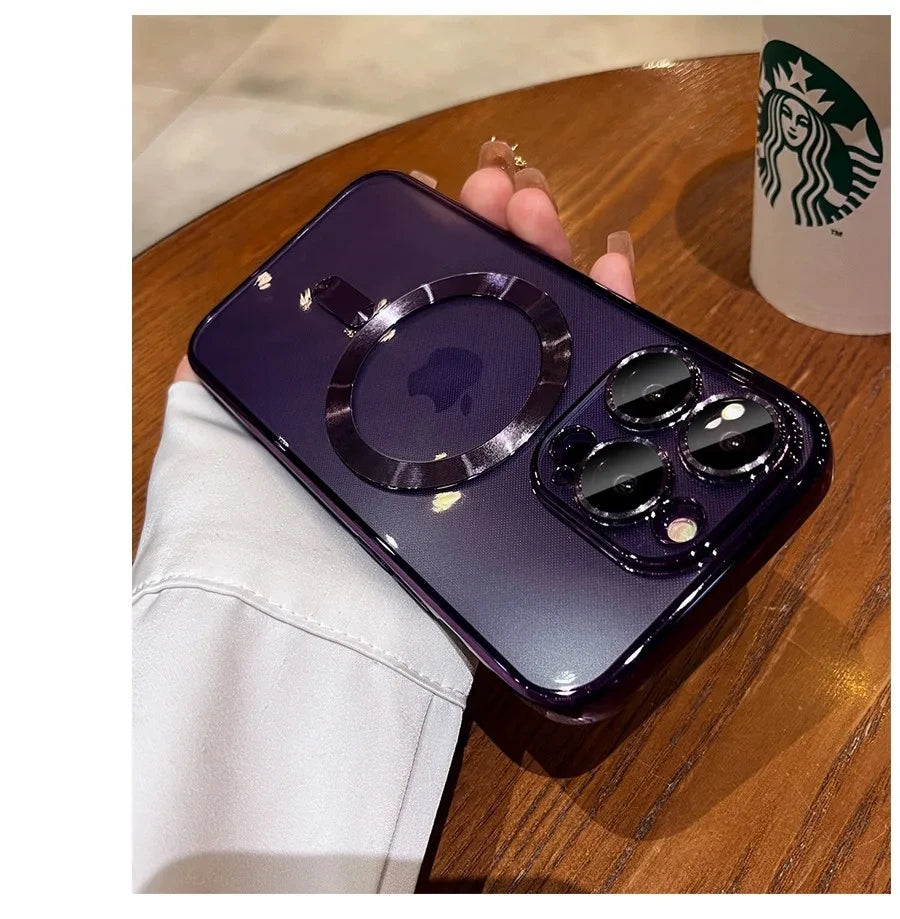 Original Magnetic For Magsafe Plating Clear Case For iPhone 16 15 14 13 12 11 Pro Max Shockproof Silicone Wireless Charge Cover