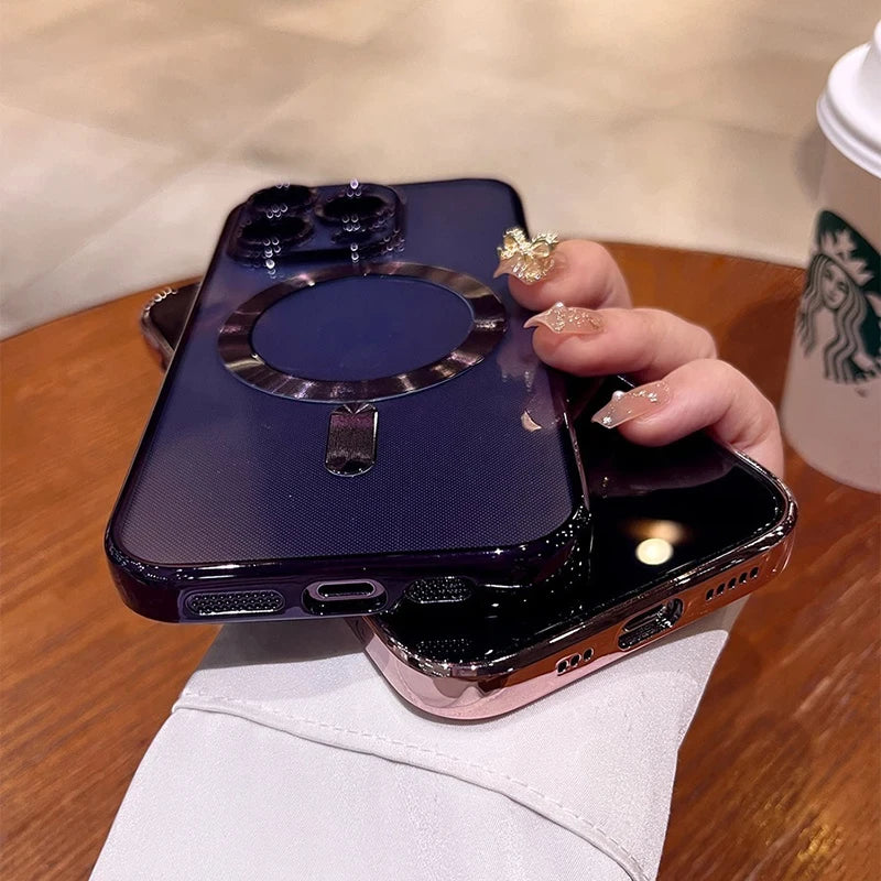 Original Magnetic For Magsafe Plating Clear Case For iPhone 16 15 14 13 12 11 Pro Max Shockproof Silicone Wireless Charge Cover
