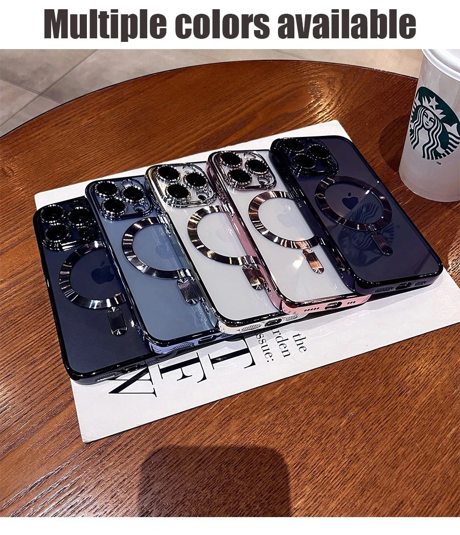 Original Magnetic For Magsafe Plating Clear Case For iPhone 16 15 14 13 12 11 Pro Max Shockproof Silicone Wireless Charge Cover