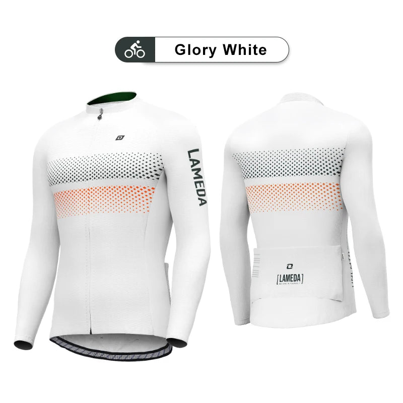 LAMEDA Men's Long-sleeved Cycling Jersey Quick Dry Breathable Spring Bicycle Jersey Racing Clothing MTB Jersey Man with Pockets